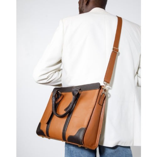 Detail Africa Handcrafted Stripe Zusi Briefcase - Tan With Brown