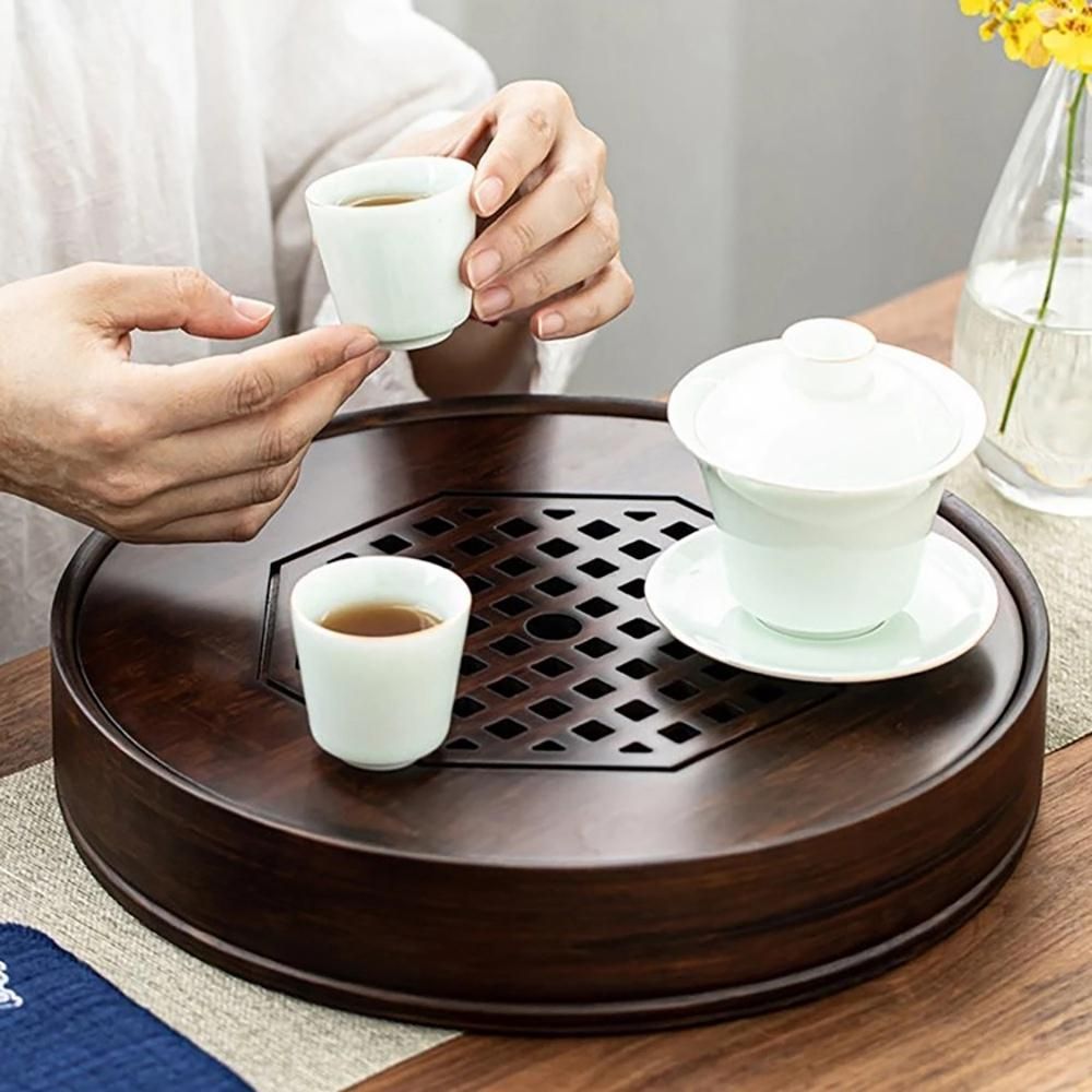 Chinese Tea Tray Bamboo Tea Tray Tea Board Large Capacity Water Storage Kung-Fu Tea Set Traditional Pu'Er Tea Tool S