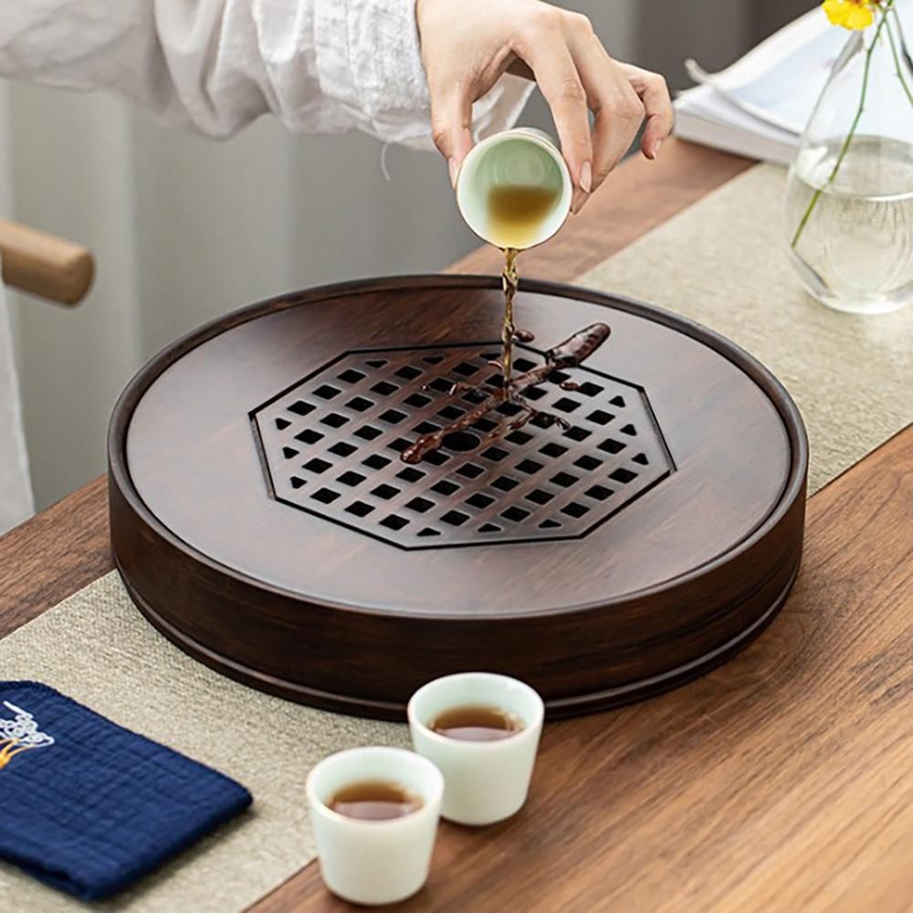 Chinese Tea Tray Bamboo Tea Tray Tea Board Large Capacity Water Storage Kung-Fu Tea Set Traditional Pu'Er Tea Tool S
