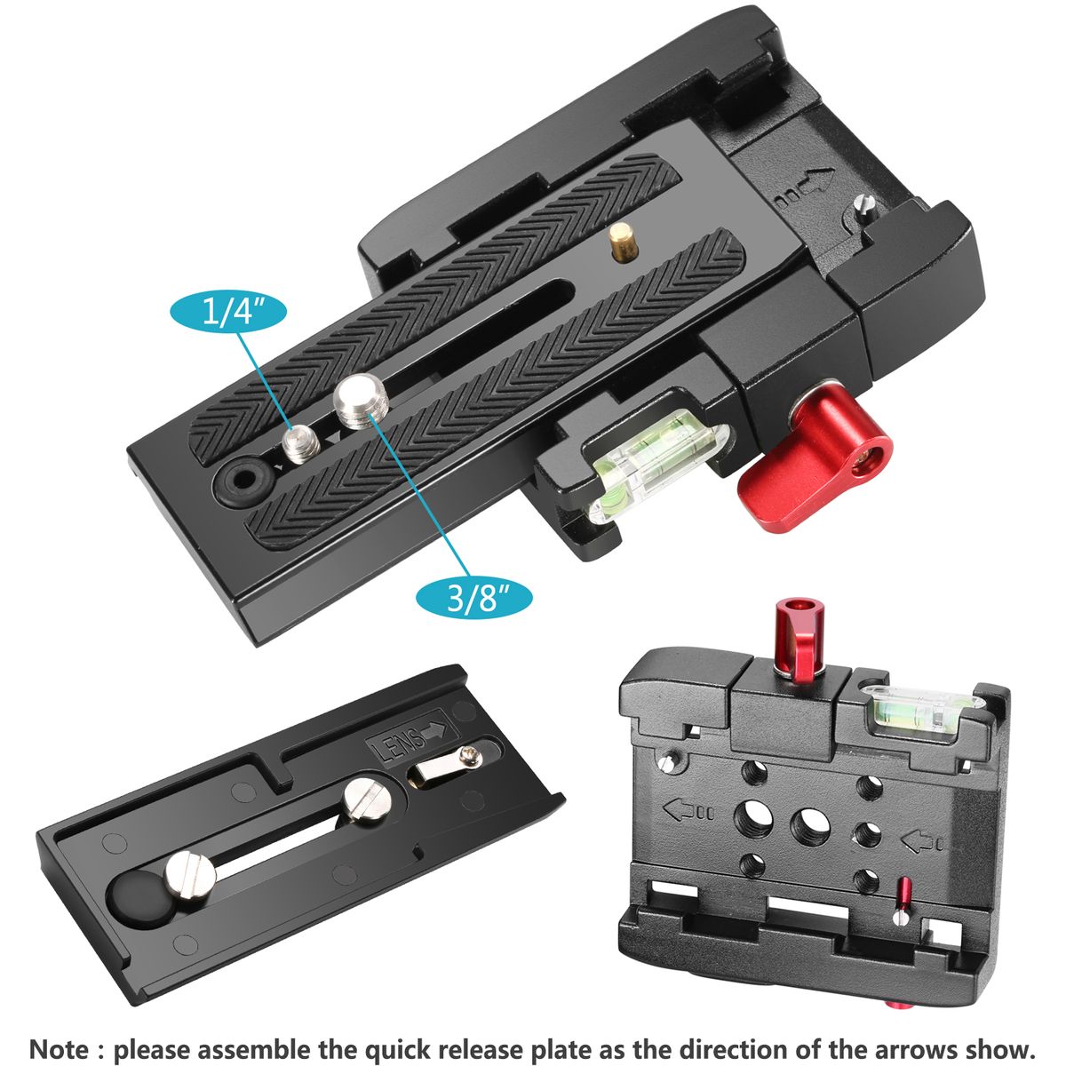 Professional Aluminum Alloy Quick Release Plate Adapter With 1/4 3/8 Inches Screw For DSLR Camera Camcorder Tripod Monopod, Compatible For Manfrotto 501HDV 503HDV 701HDV 577/519/561/Q5