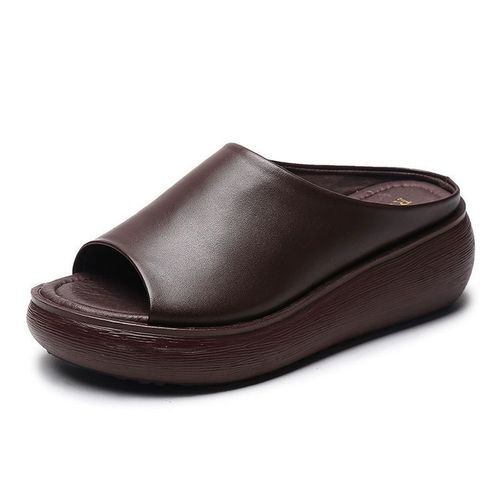 Ladies Newest Flat Fancy Slippers Female Fashion Slope Heel Slippers Casual Slippers Sandals Fish Mouth-Brown