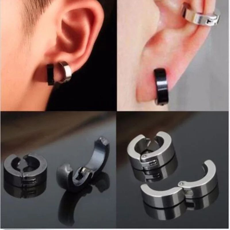 Luxurious 3 Pairs/6 Pieces Painless Non Piercing Men/Women Round Hoop Stainless Steel Earring