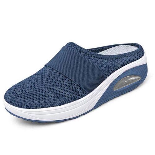 Ladies Newest Flat Fancy Slippers Women Fashion Slope Heel Slippers Casual Slippers Sandals Fish Mouth-Dark Blue