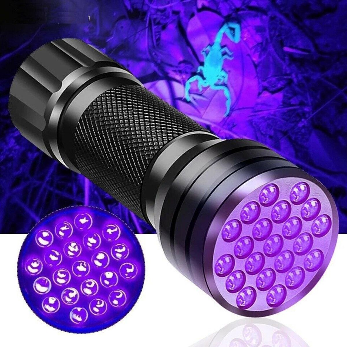 21 LEDs 395nm UV Flashlights Detector for Pets Urine & Stains Battery Powered Multi-functional Mini Handheld Flashlight