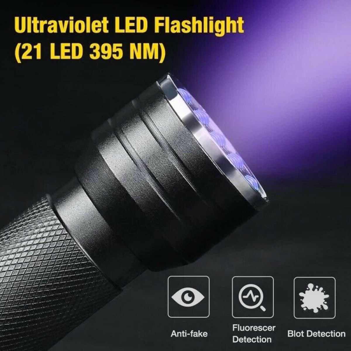 21 LEDs 395nm UV Flashlights Detector for Pets Urine & Stains Battery Powered Multi-functional Mini Handheld Flashlight