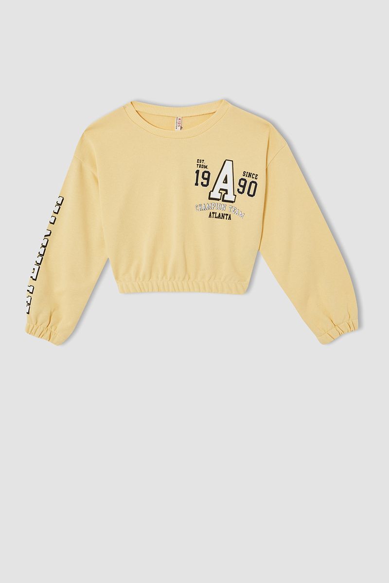 Girl Knitted Regular Fit Crew Neck Sweat Shirt - Beige