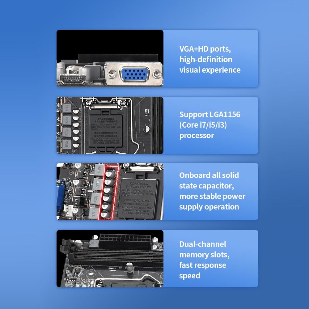 H55M Motherboard with Dual DDR3 Memory Slots PCI-E 8X Graphics Slot VGA+HD Ports Support LGA1156(Core i7/i5/i3) Processor