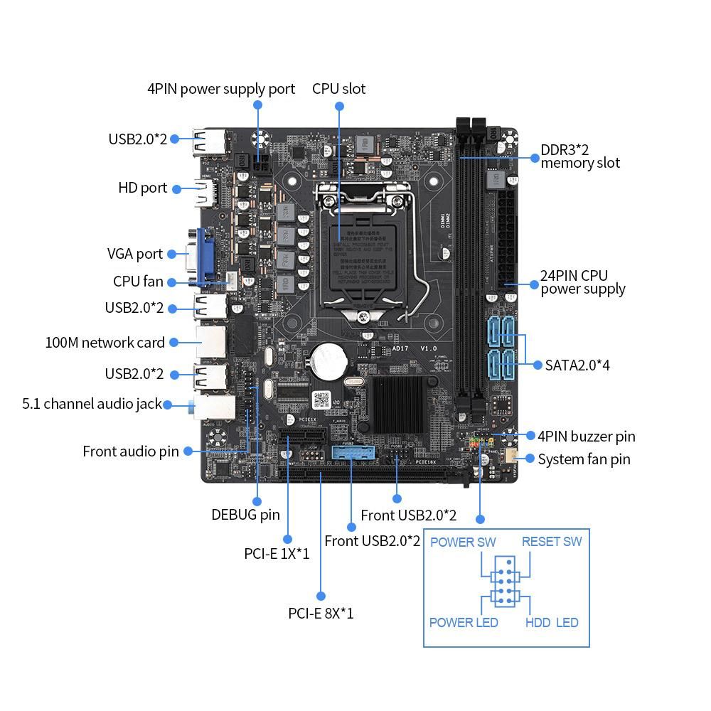 H55M Motherboard with Dual DDR3 Memory Slots PCI-E 8X Graphics Slot VGA+HD Ports Support LGA1156(Core i7/i5/i3) Processor
