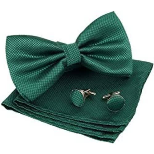 Men's Bowtie With Cufflinks And Pocket Square  - Green