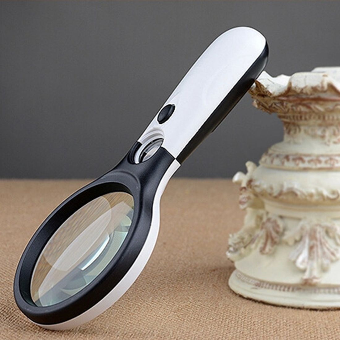 Reading Visual Magnifier With 3 LED Light, Mini Portable 3-45X Handheld (Black)