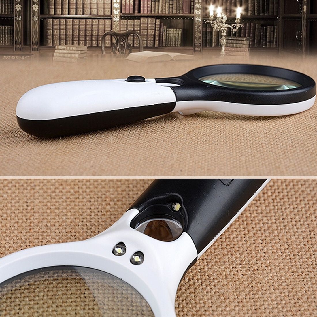 Reading Visual Magnifier With 3 LED Light, Mini Portable 3-45X Handheld (Black)