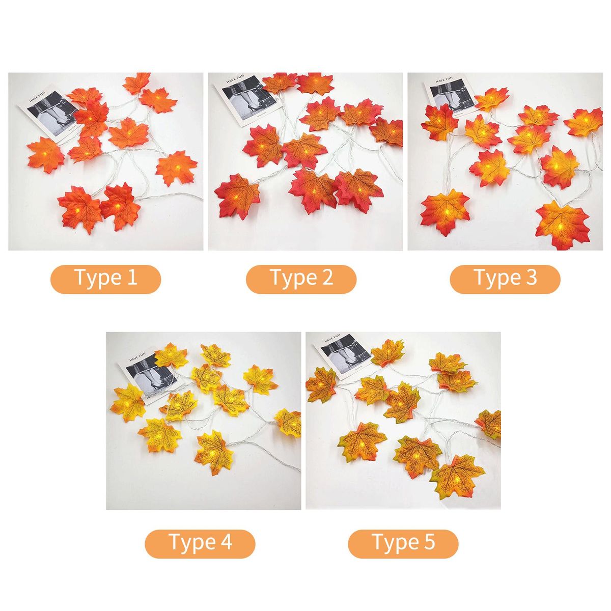 20FT 40LEDs Halloween Fairy String Lights Maple Leaf  Shaped Hanging Lights Warm White Waterproof Battery Operated Decorative Lighting
