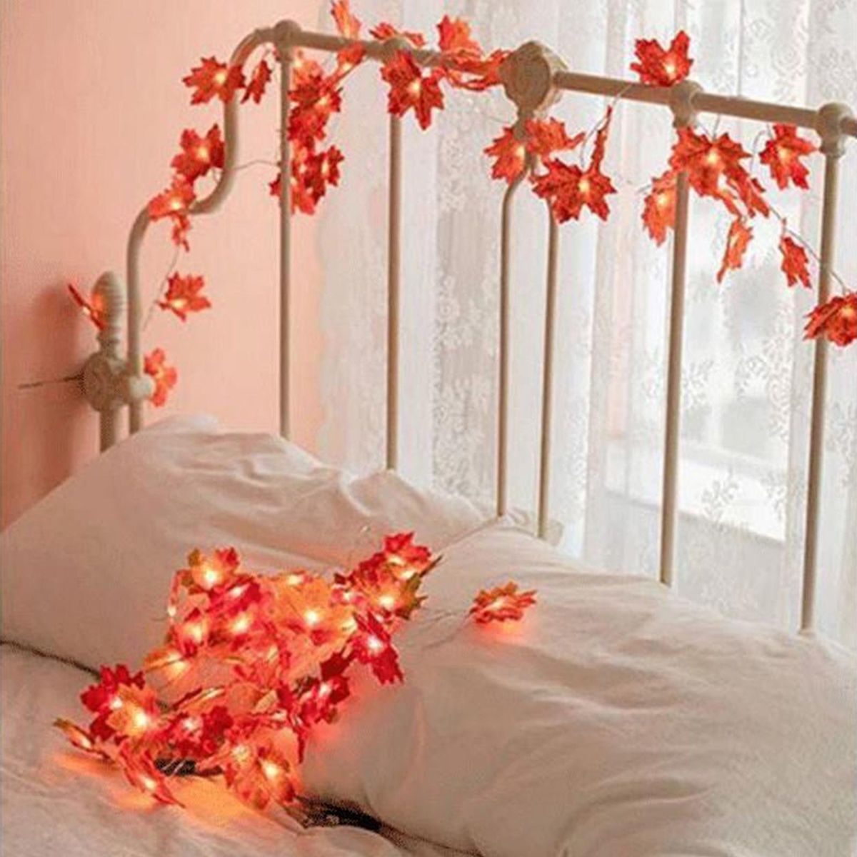 20FT 40LEDs Halloween Fairy String Lights Maple Leaf  Shaped Hanging Lights Warm White Waterproof Battery Operated Decorative Lighting