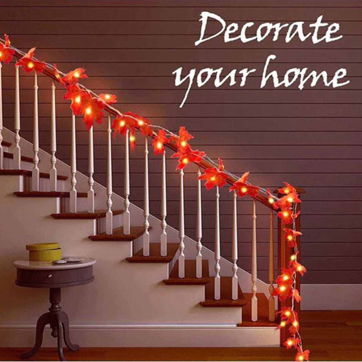 20FT 40LEDs Halloween Fairy String Lights Maple Leaf  Shaped Hanging Lights Warm White Waterproof Battery Operated Decorative Lighting
