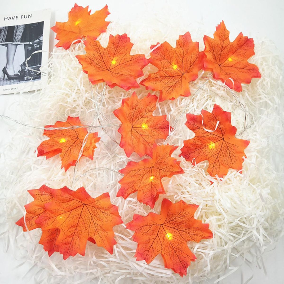 20FT 40LEDs Halloween Fairy String Lights Maple Leaf  Shaped Hanging Lights Warm White Waterproof Battery Operated Decorative Lighting