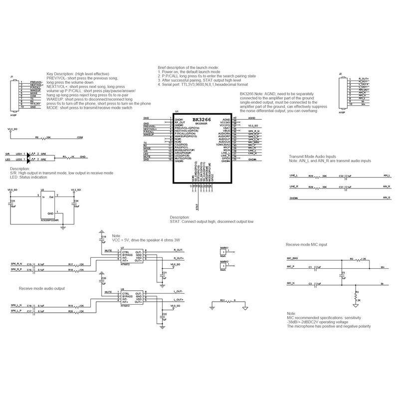 Bluetooth V5.0 Stereo BK3266 Module AT All-In-One Module
