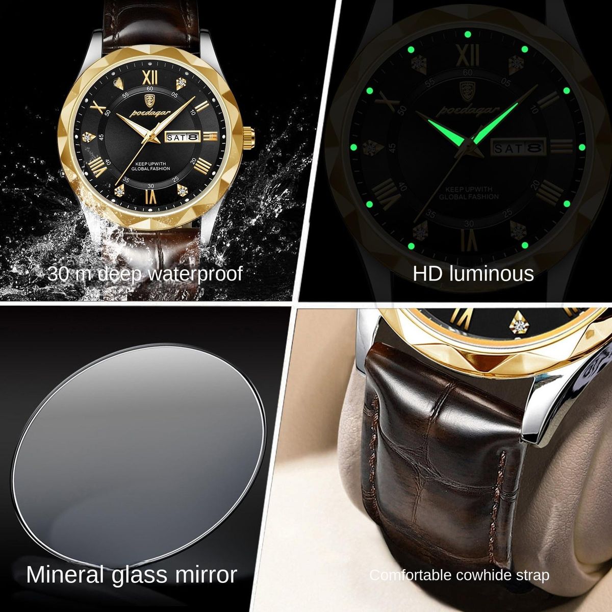 Swiss waterproof luminous new men's watch belt type quartz watch