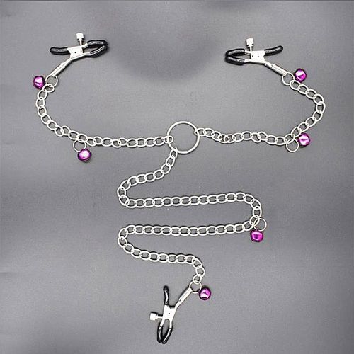 2PCS Metal Chain Nipple Clamps Clitoris Clip Adult Sex Toy
