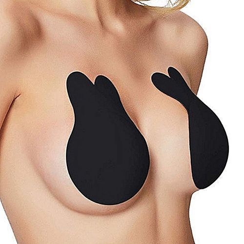 2pcs/pair Women Breathable Strapless Push Up Bra Rabbit Shape Reusable Silicone Invisible Bra Breast Lifting Nipple Cover Stick On Self Adhesive Bra-Black