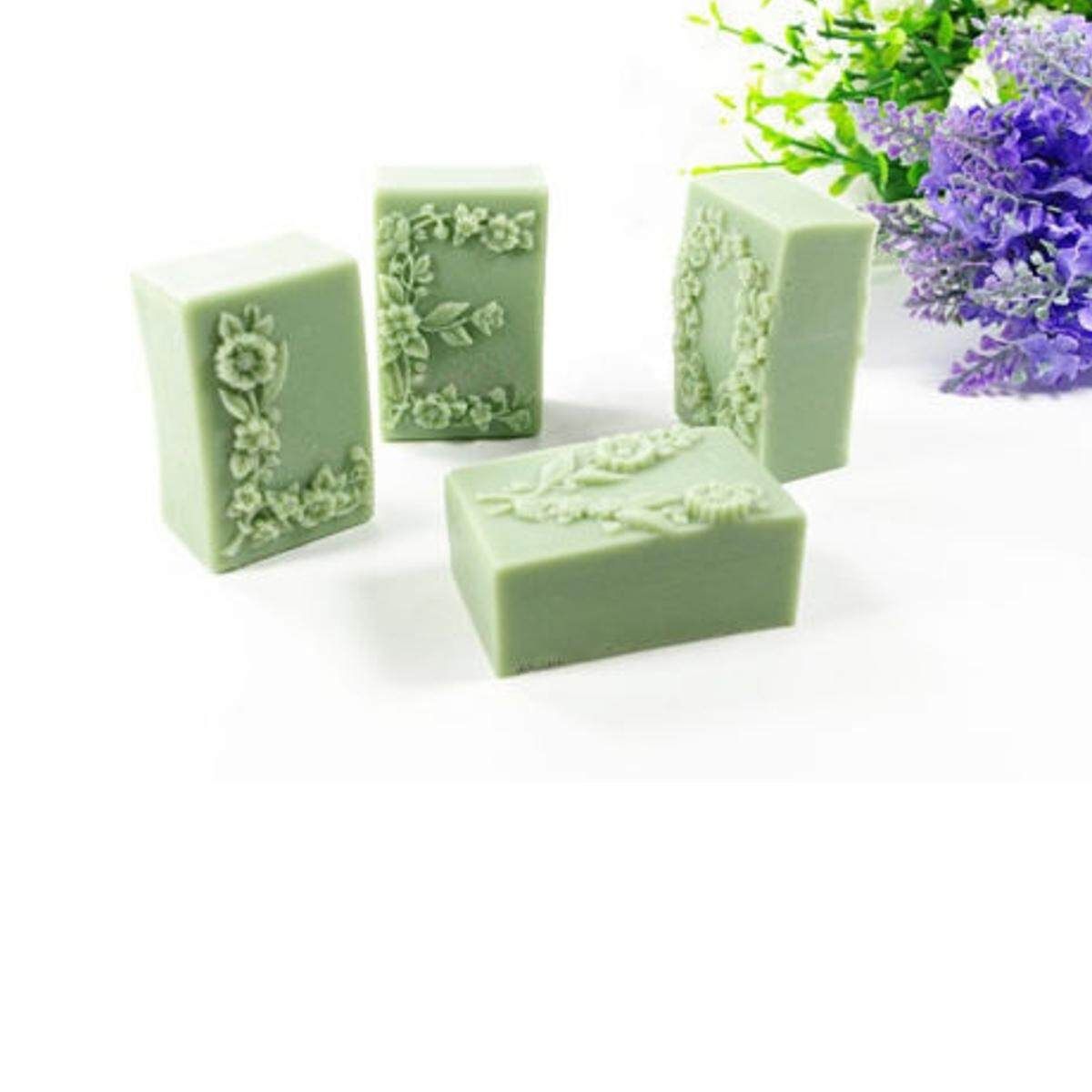 4Pcs DIY Rectangular Flower Flexible Silicone Mold 3D Soap Cake Mould