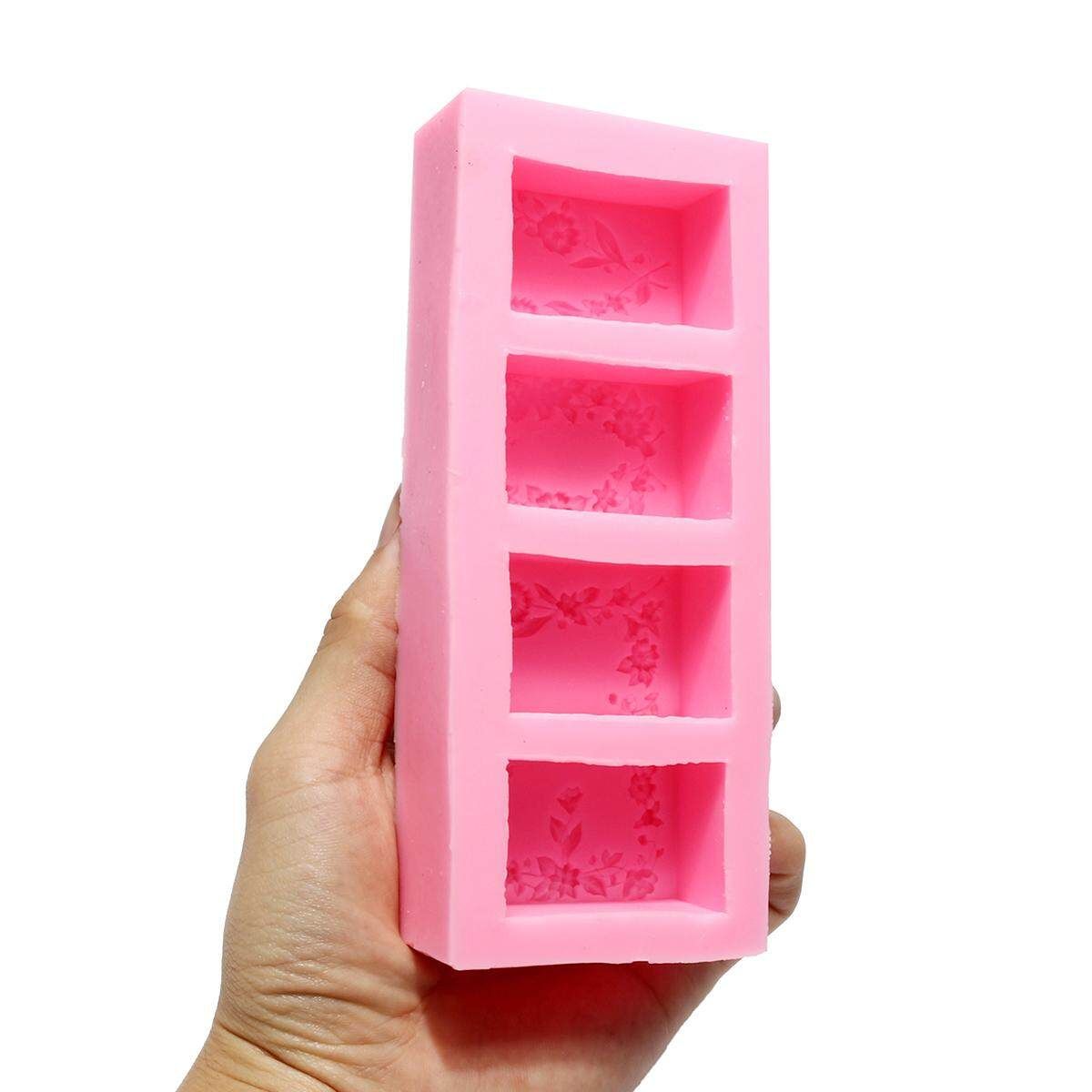 4Pcs DIY Rectangular Flower Flexible Silicone Mold 3D Soap Cake Mould