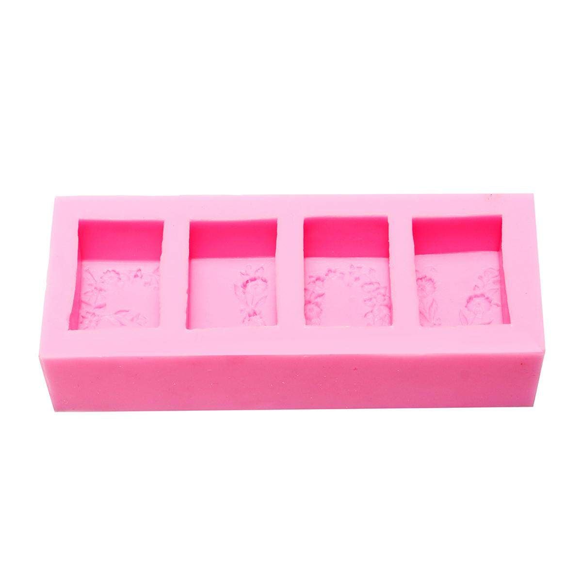 4Pcs DIY Rectangular Flower Flexible Silicone Mold 3D Soap Cake Mould