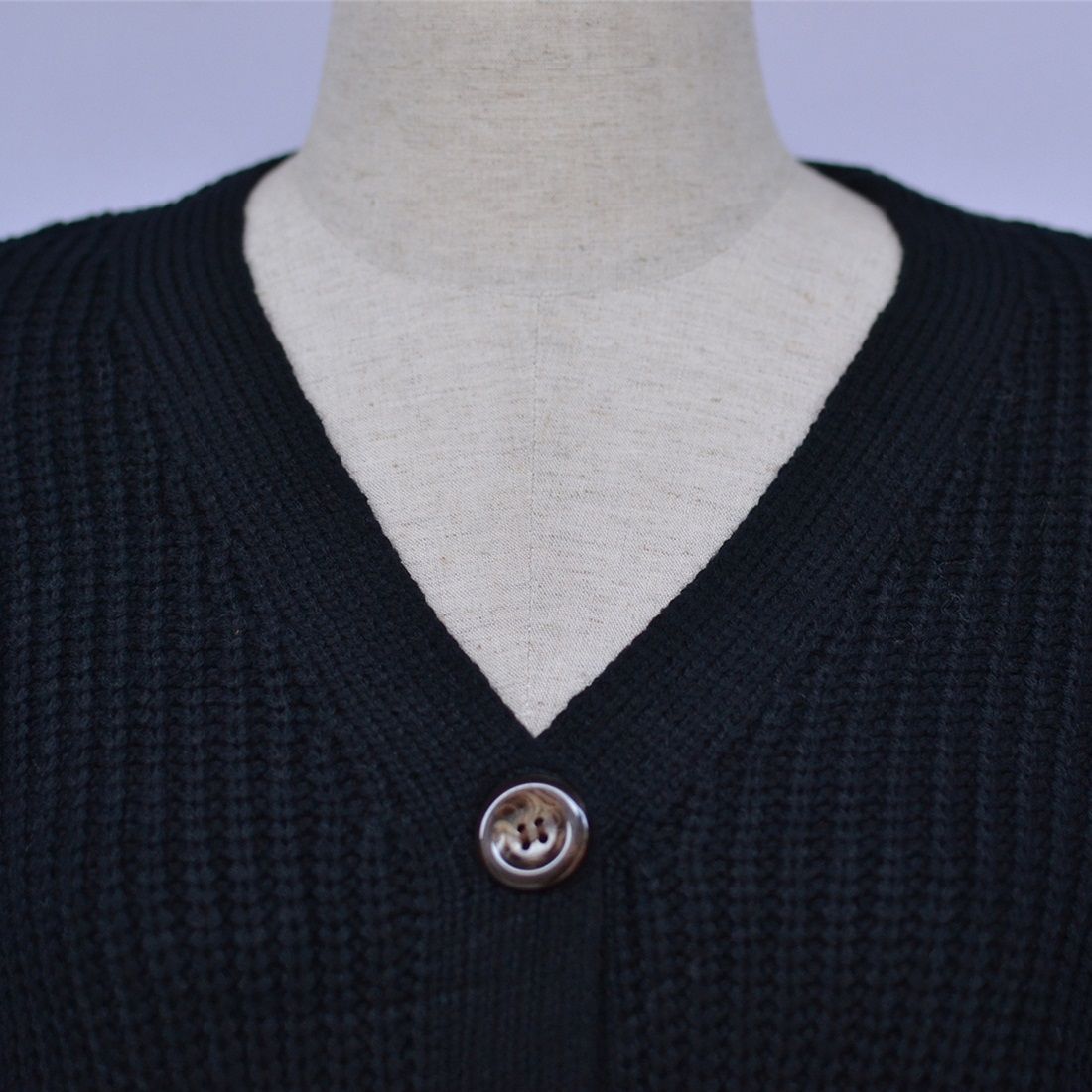 Cardigan Solid Color Knit Button Sweater (Black)
