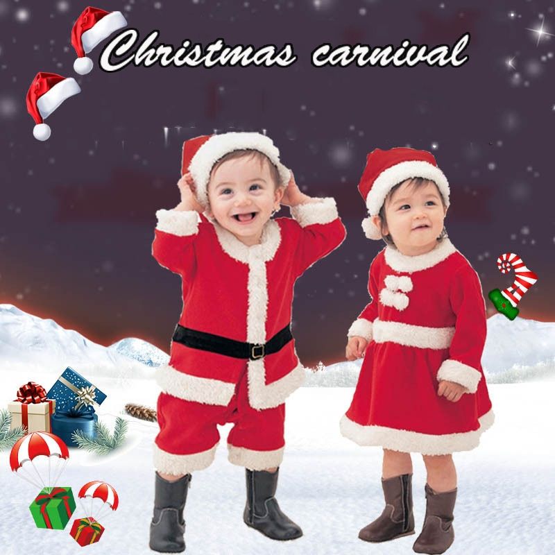 Santa Claus Costume + Hat Set, Girl Size:130cm
