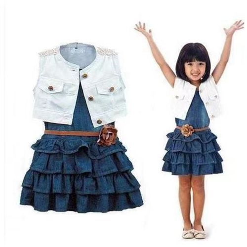 Kids Girl Retro Denim Sets 3pcs Sleeveless Coat Skirt Belt