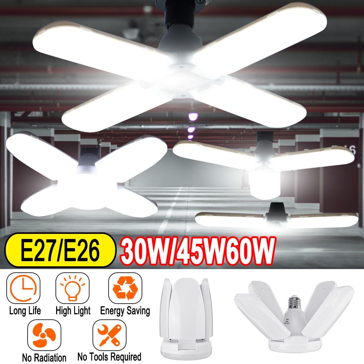 LED Garage Ceiling Lights 60W Light 6500LM E27 Daylight For