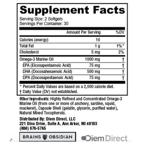 Obsidian Brain DHA With Omega-3 Marine Oil 60 Softgels
