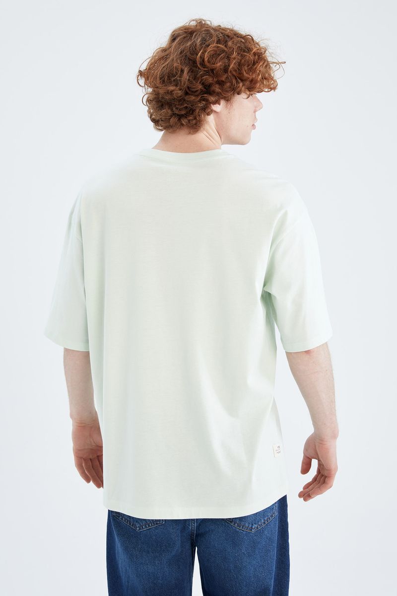 Man - Crew Neck Short Sleeve Oversize Fit Knitted T-Shirt-Turquoise