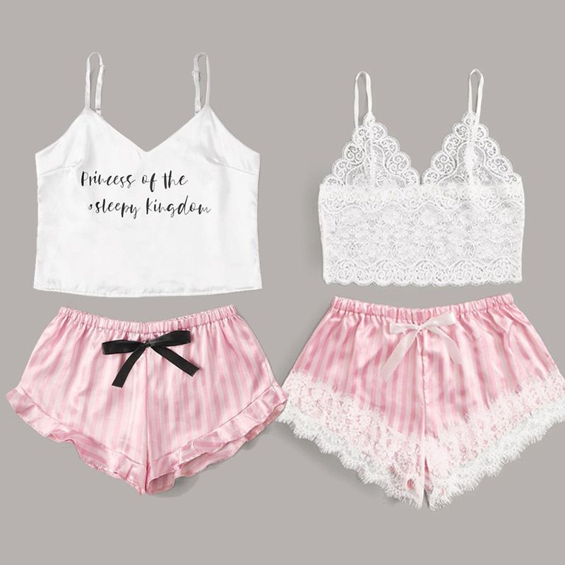 Women's Pajamas Women Pajamas Sexy Lace Silk Pyjamas Set