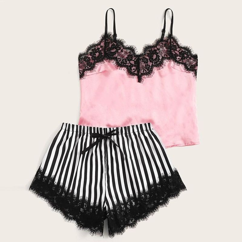 Women's Pajamas Women Pajamas Sexy Lace Silk Pyjamas Set