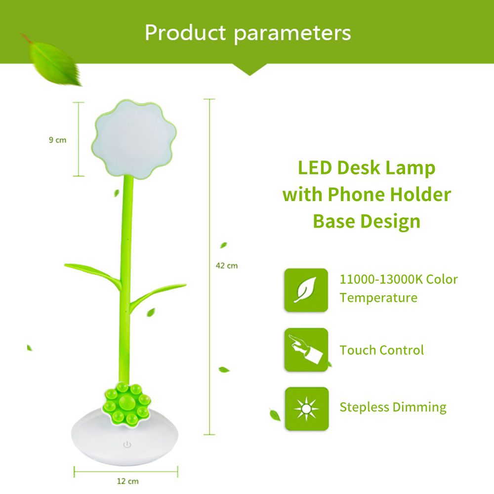 LEDs Desk Lamp With Phone Holder Base USB Rechargeable Night