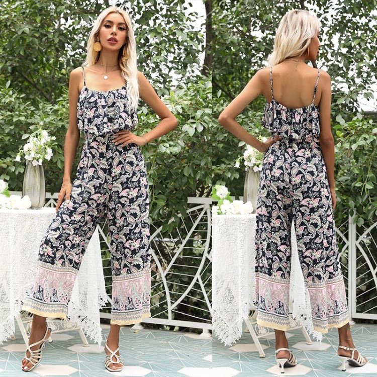 Chiffon-wrapped Breast-shaped Sling Trousers Jumpsuit