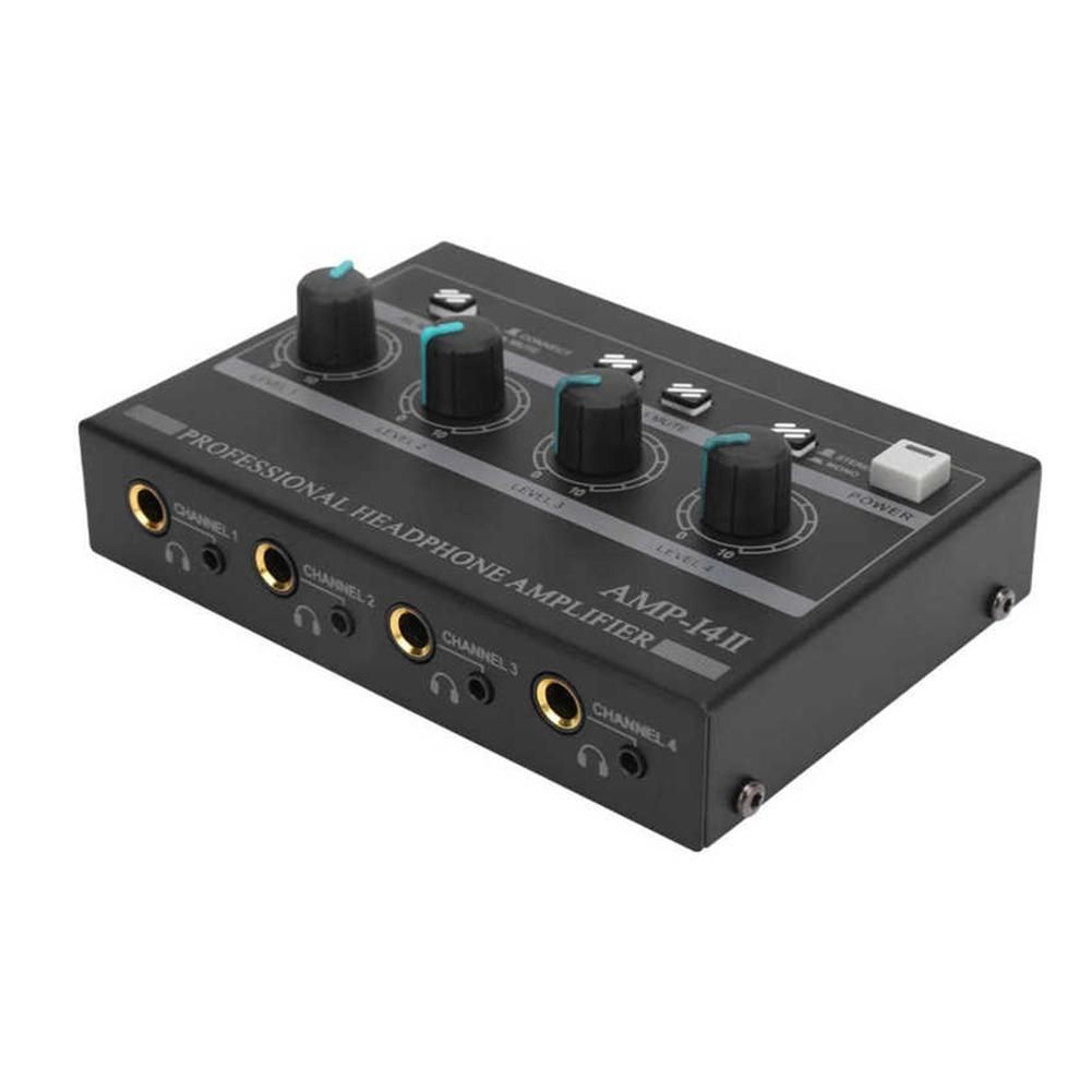 Headphone Amplifier 4-Channel Ferroalloy Mono/Stereo Monitor Set AMP-I4 II Chargeable Headphone Amplifier(US Plug)