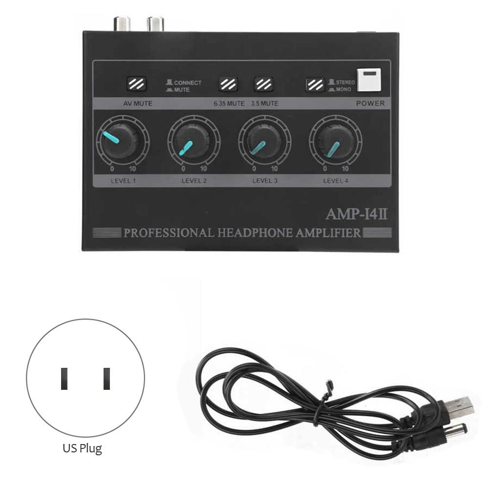Headphone Amplifier 4-Channel Ferroalloy Mono/Stereo Monitor Set AMP-I4 II Chargeable Headphone Amplifier(US Plug)