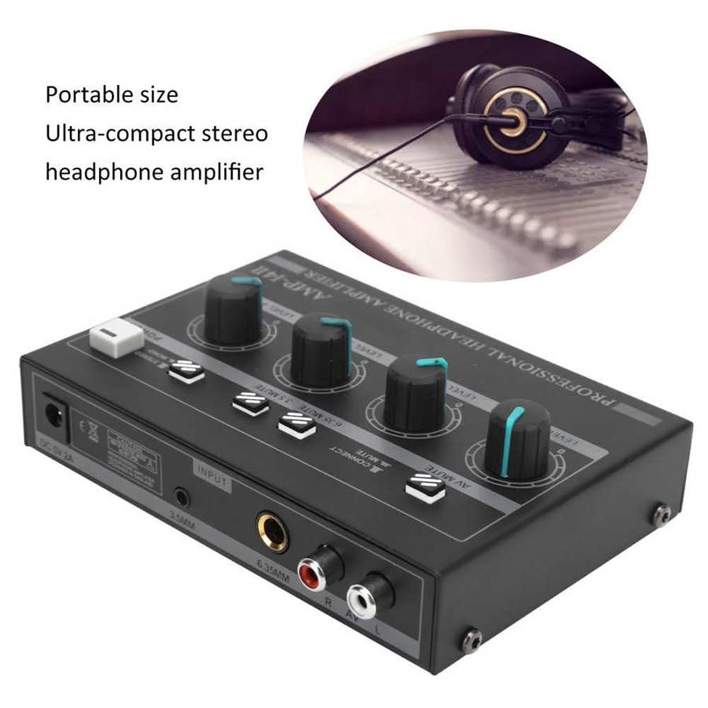 Headphone Amplifier 4-Channel Ferroalloy Mono/Stereo Monitor Set AMP-I4 II Chargeable Headphone Amplifier(US Plug)