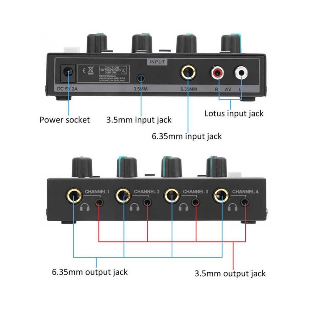 Headphone Amplifier 4-Channel Ferroalloy Mono/Stereo Monitor Set AMP-I4 II Chargeable Headphone Amplifier(US Plug)