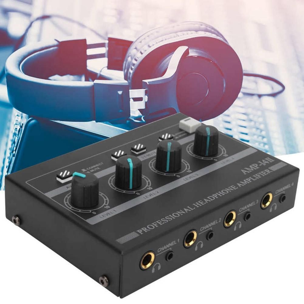 Headphone Amplifier 4-Channel Ferroalloy Mono/Stereo Monitor Set AMP-I4 II Chargeable Headphone Amplifier(US Plug)