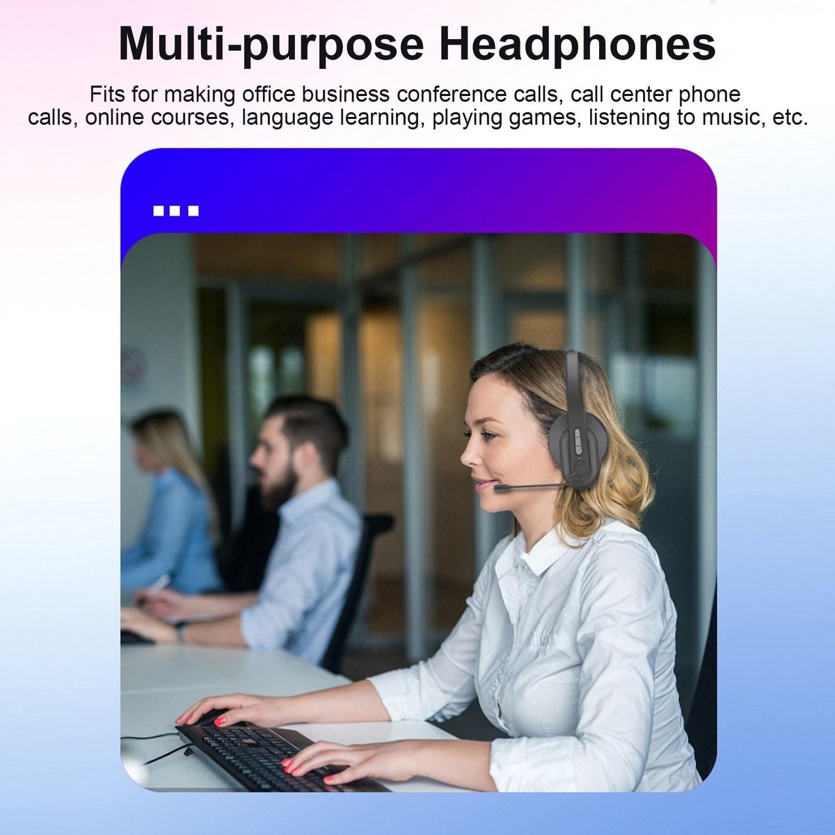 2.4GHz Wireless Headphones Call Center Earphone On Ear Headset with ENC Noise Reduction Microphone Adjustable Headband Volume Control