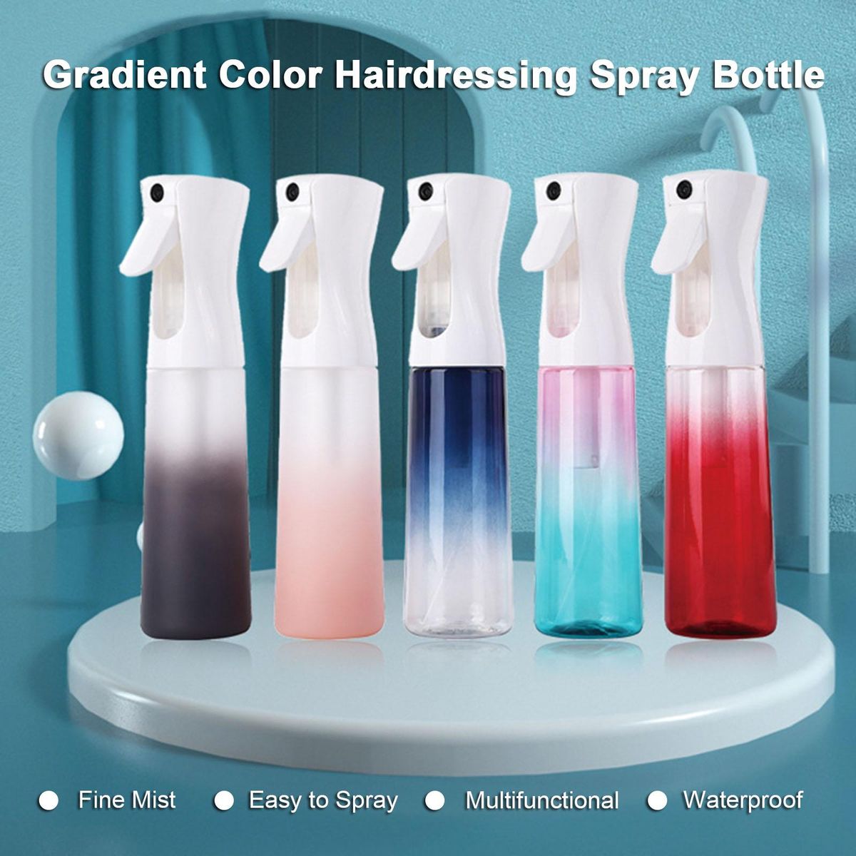 Gradient Color Hairdressing Spray Bottle 300ML Mist Atomizer Empty Refillable Water Sprayer Bottle Barber Hairdressing Tool