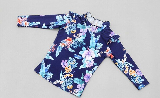 Children Long Sleeve Skirt Swimsuit Kid Cute Flower Print Swimwear Baby Bathing Suit Pink