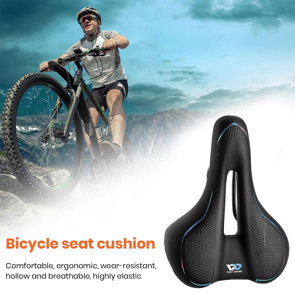 Bicycle Saddle Mountain Bike Seat Cushion Cycling Saddle Multicolor