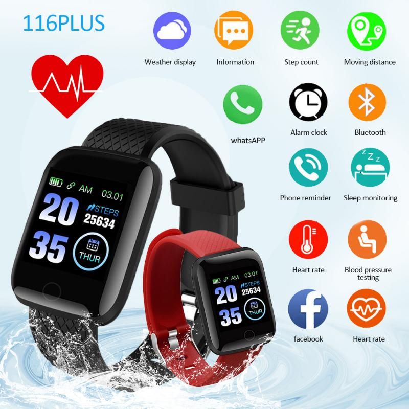 116plus Waterproof Smart Watch Bracelet Heart Rate Black