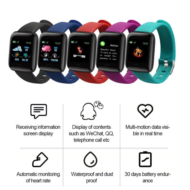 116plus Waterproof Smart Watch Bracelet Heart Rate Black