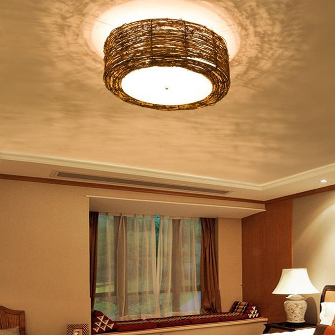 Modern Rattan LED Ceiling Lamp Art Flush Mount Ceiling Light