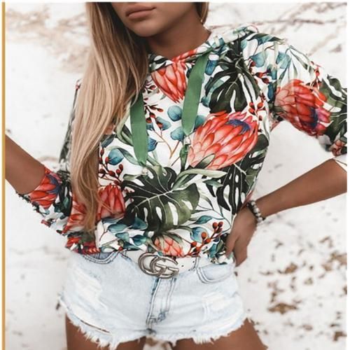 New Floral Print Hooded Women's Sweater