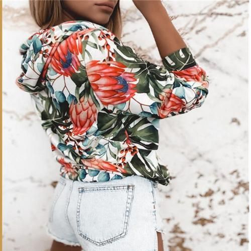 New Floral Print Hooded Women's Sweater